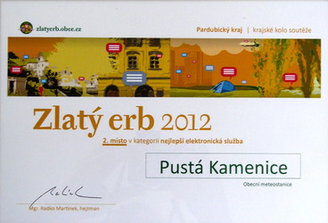 Zlatý erb 2012 - 1. místo v kategorii nejlepší elektronická služba - obecní meteostanice