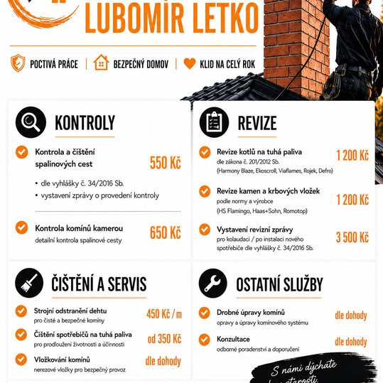 Nabídka služeb od Kominictví Letko